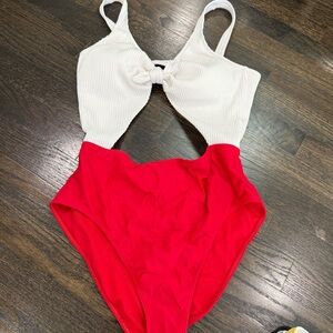 Hollister White and Red One Piece Swimsuit